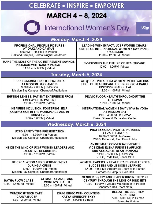 Printable IWD Calendar Snapshot Women of UCSF Health